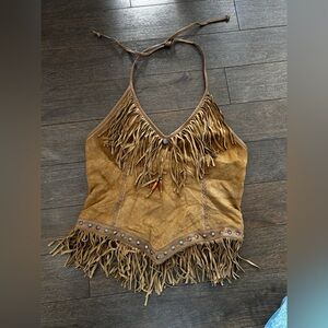 Cripple creek western Fringed Tan Halter Top size medium